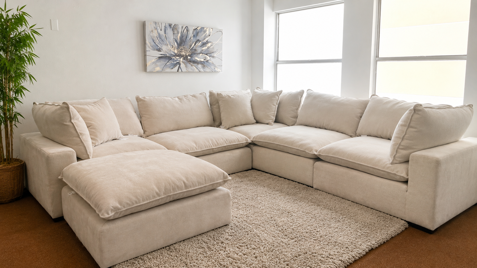 Sereen Cream Fabric Cloud Sectional